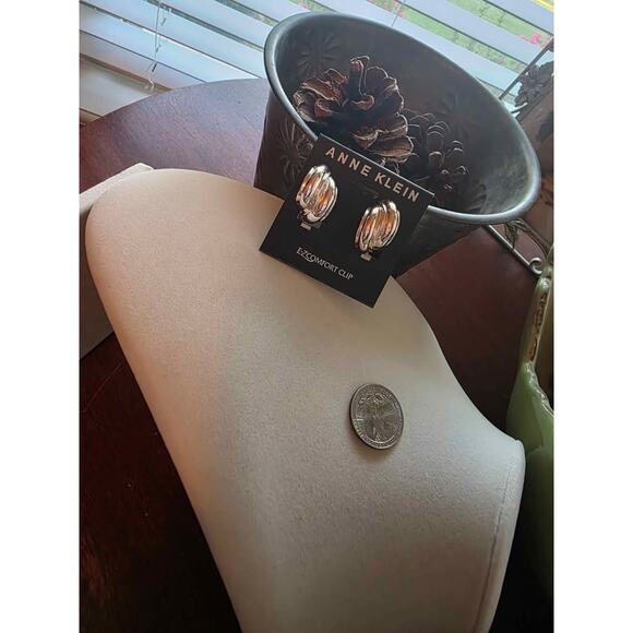 Anne Klein silver-tone E-Z Comfort Clip earrings, NEW - Picture 2 of 3